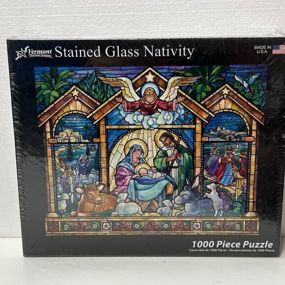 NEW Vermont Christmas Company Stained Glass Nativity 1000 Piece Jigsaw Puzzle - Picture 1 of 3